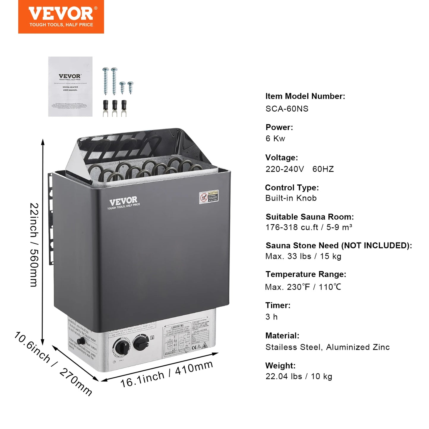 Succebuy Sauna Heater 3/4.5/6/9Kw 220V Electric Sauna Stove Steam Bath