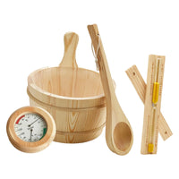 Sauna Equipment Kit 4L Wooden Bucket Premium Ladle Thermometer Sand Timer