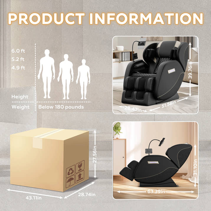 Zero Gravity Full Body Massage Chair With Heating, Airbags, Foot Roller &