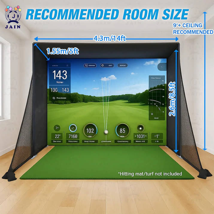 Golf Simulator Enclosure With Impact Screen Aluminum Frame And Hitting Net