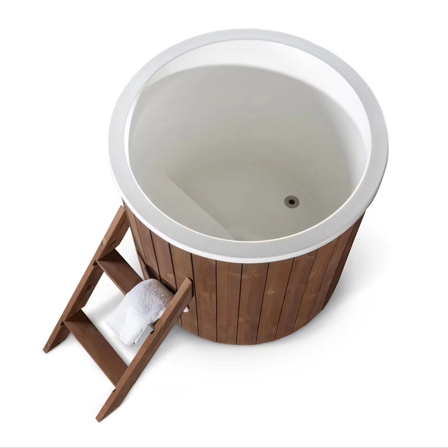 Outdoor Wooden Ice Bath Tub Cold Plunge Barrel Built In
