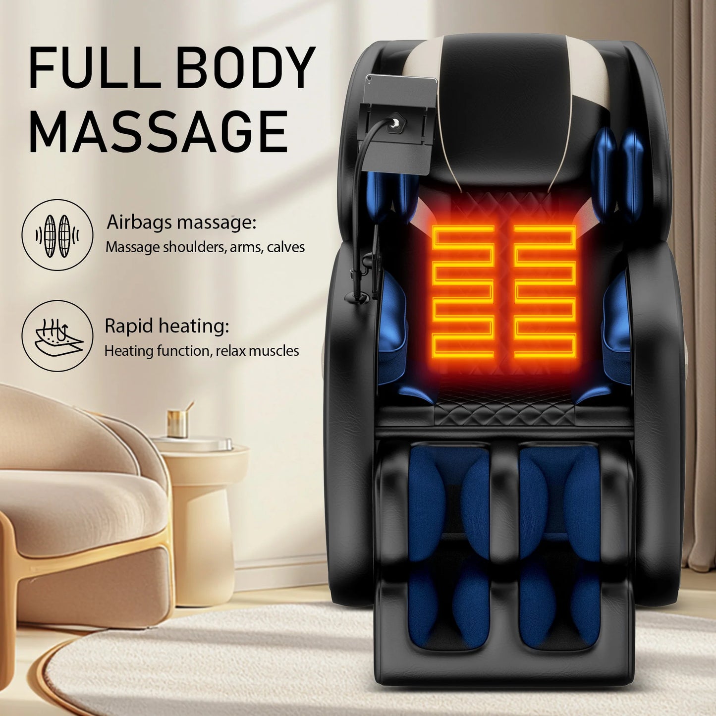 Zero Gravity Full Body Massage Chair With Heating, Airbags, Foot Roller &