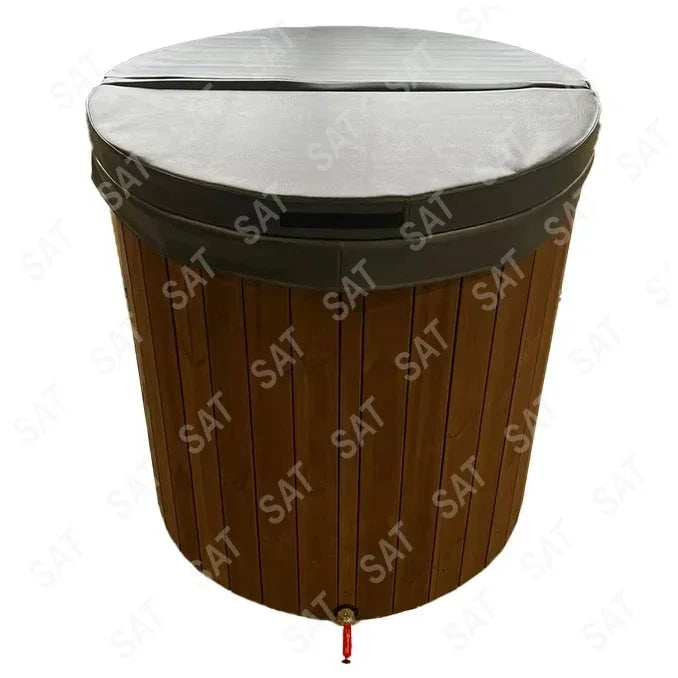 Outdoor Wooden Ice Bath Tub Cold Plunge Barrel Built In