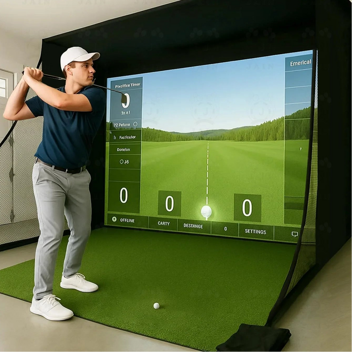 Golf Simulator Enclosure With Impact Screen Aluminum Frame And Hitting Net