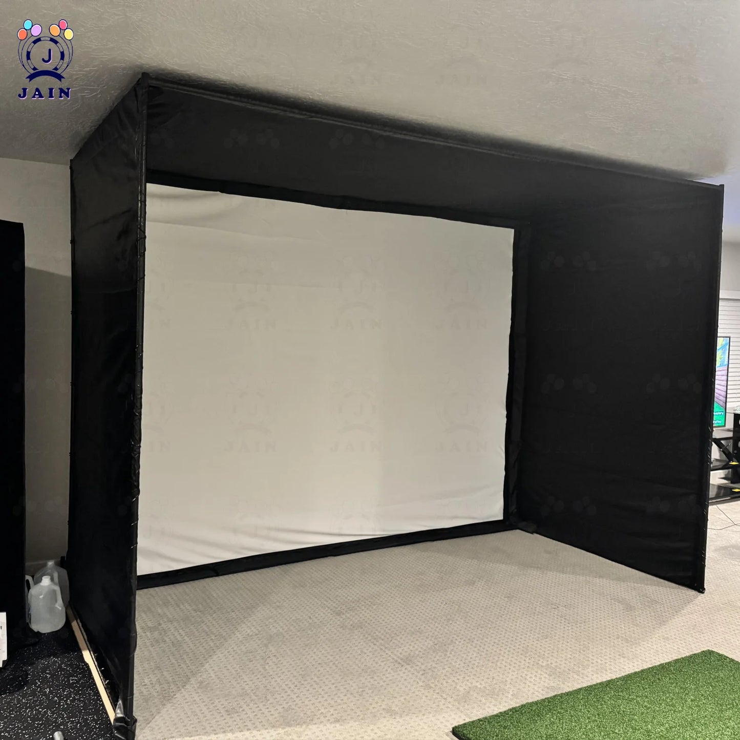 Golf Simulator Enclosure With Impact Screen Aluminum Frame And Hitting Net
