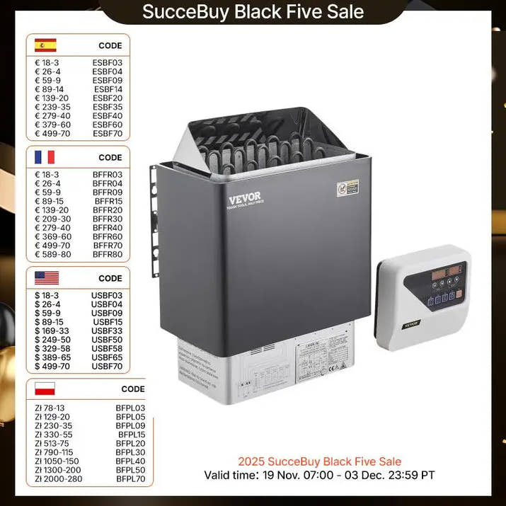 Succebuy Sauna Heater 3/4.5/6/9Kw 220V Electric Sauna Stove Steam Bath