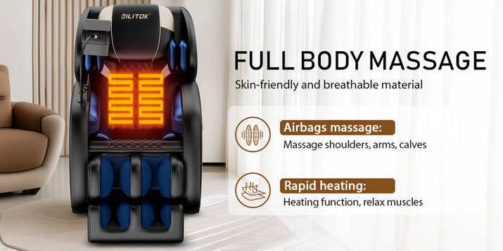 Zero Gravity Full Body Massage Chair With Heating, Airbags, Foot Roller &