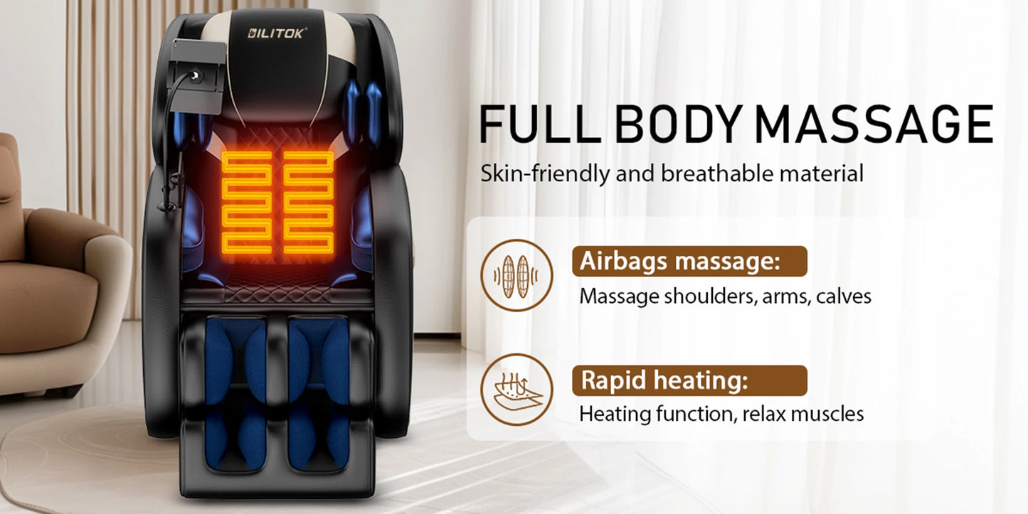 Zero Gravity Full Body Massage Chair With Heating, Airbags, Foot Roller &