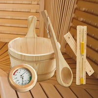Sauna Equipment Kit 4L Wooden Bucket Premium Ladle Thermometer Sand Timer