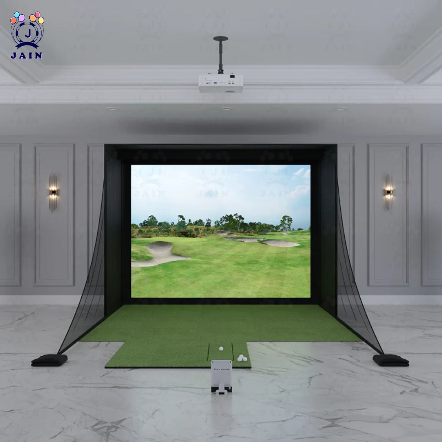 Golf Simulator Enclosure With Impact Screen Aluminum Frame And Hitting Net