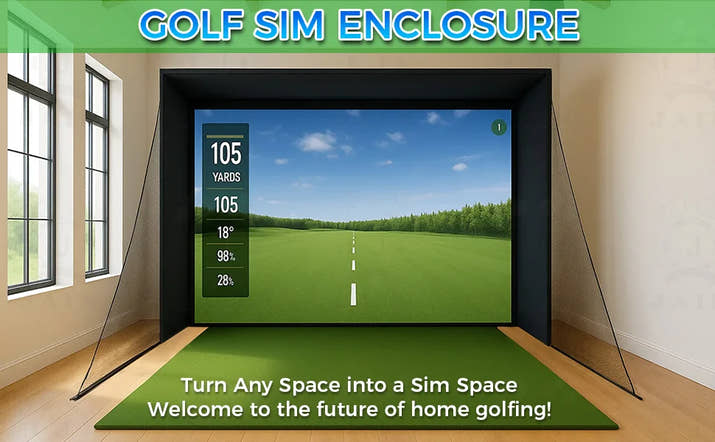 Golf Simulator Enclosure With Impact Screen Aluminum Frame And Hitting Net