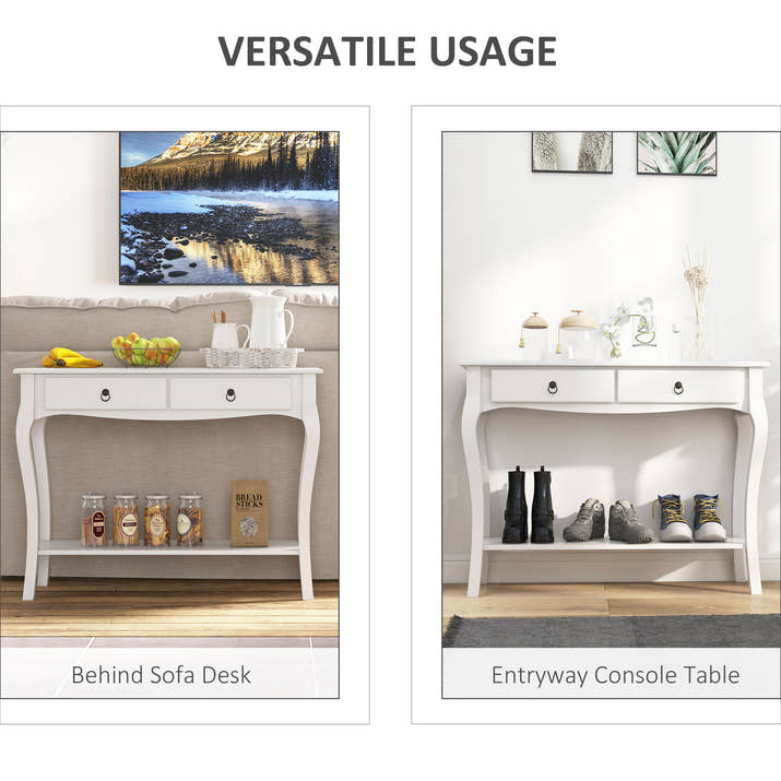 Console Table Modern Sofa Side Desk With Storage Shelves Drawers For Living Room Entryway Bedroom Ivory White — view 4