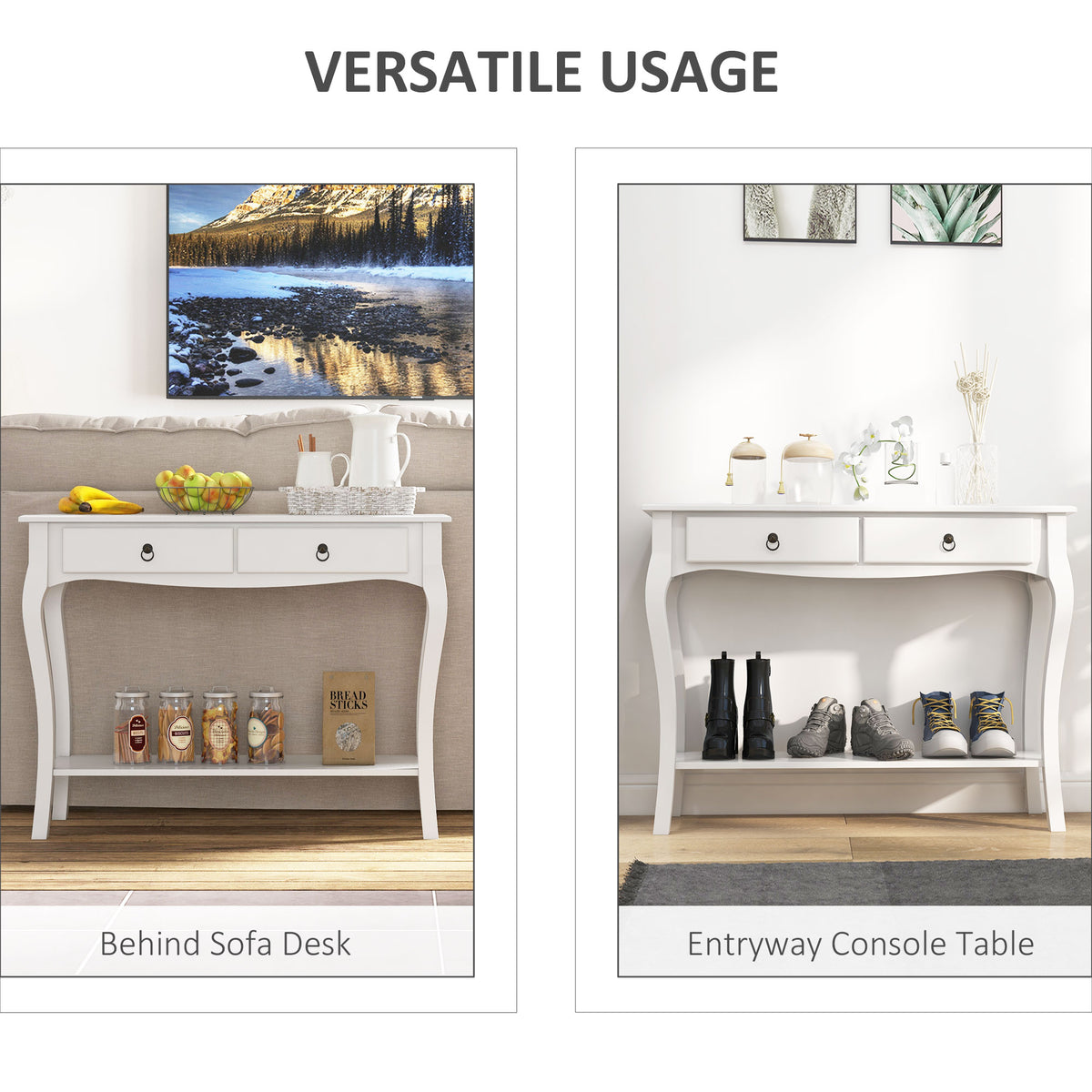 Console Table Modern Sofa Side Desk With Storage Shelves Drawers For Living Room Entryway Bedroom Ivory White — view 4