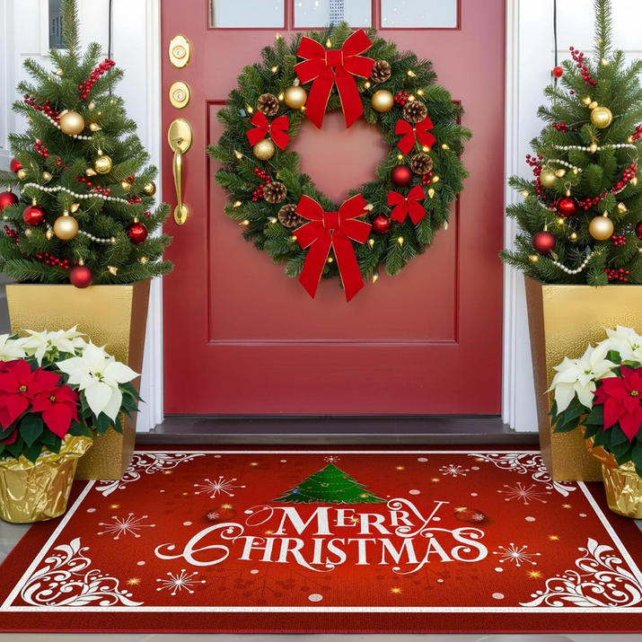 Christmas Area Rugs For Living Room Bedroom Carpet, Santa Welcome Front Door Mats Indoor Outdoor Non Slip Doormat, Xmas Holiday Decoration Carpet  3x5 Feet