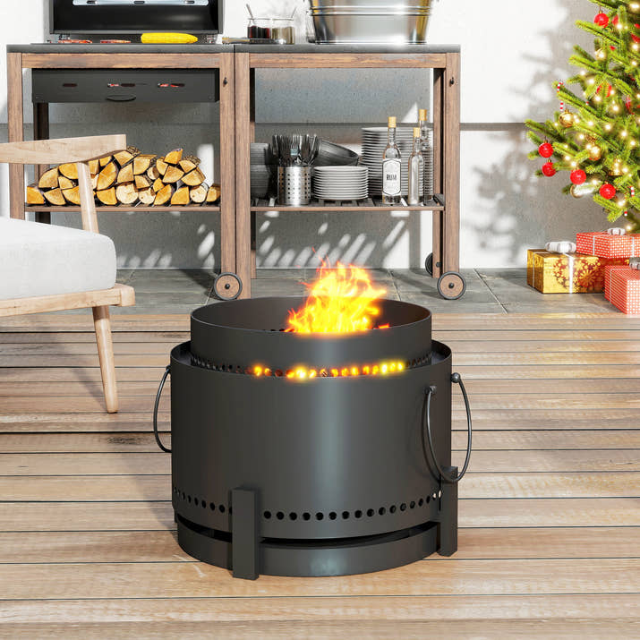 Smokeless Fire Pit With Ash Catcher,37cm Portable Wood Burning Firepit With Poker For Garden Camping Bonfire Party,Metal,Dark Grey — view 4