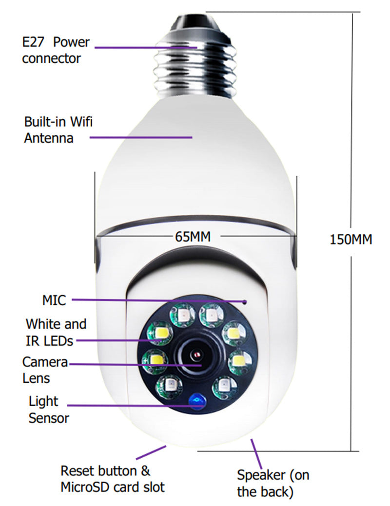 Wifi Camera 1080P Bulb 4X Zoom Camera E27 Home 5Gwifi Alarm Monitor