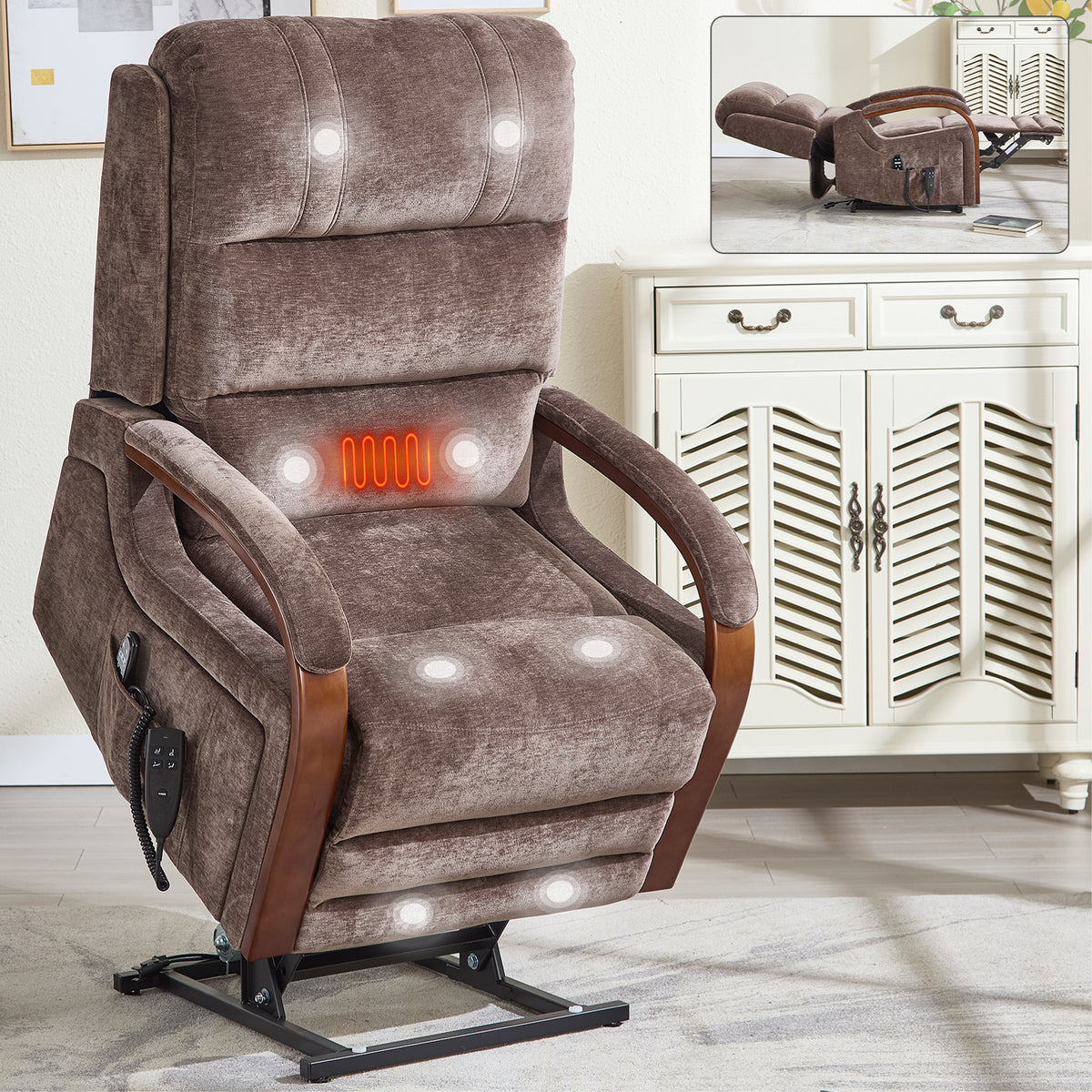 Lift Recliner Chair Dual Motor Infinite Position Up to 350 LBS with Solid Wood Armrests, Heat Massage and Heavy Duty Motion Mechanism — view 6