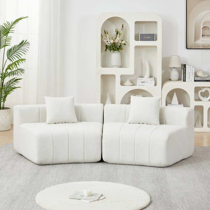 Chenille Curved Sectional Sofa With 2 Pillows,Curved Symmetrical Modular Semi Circular Sofa Sectional For Bedroom, Living Room, Office For Leisure Or Nap, Reading Room, And Lobby