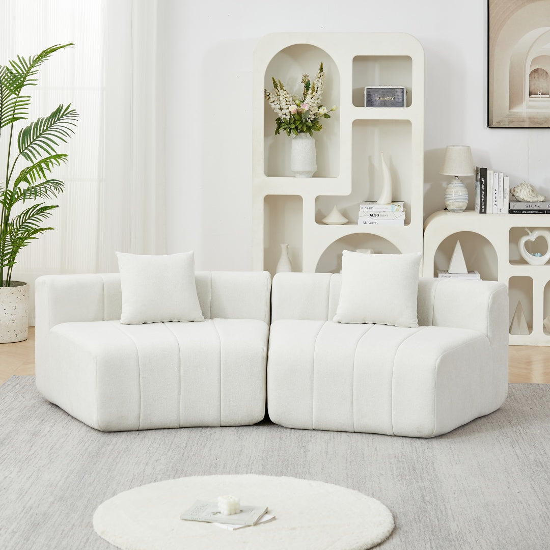 Chenille Curved Sectional Sofa With 2 Pillows,Curved Symmetrical Modular Semi Circular Sofa Sectional For Bedroom, Living Room, Office For Leisure Or Nap, Reading Room, And Lobby