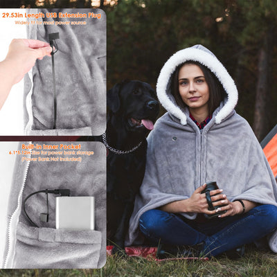 8-zone Wearable Heated Blanket - 3 Adjustable Heat Levels 59x31in Soft Flannel