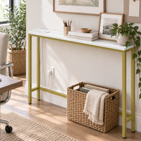 39.37"x5.91"x31.10" Console Table, MDF with Melamine Veneer & Iron Frame, with Power Outlet, White & Gold — view 4