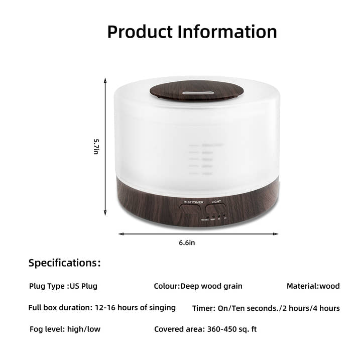 500ml Large Essential Oil Diffuser With Humidifier, Timer, And 7 Lights - Including 6 Types Of Home, Office, And Yoga Oils - Aromatherapy Ultrasonic Diffuser — view 4