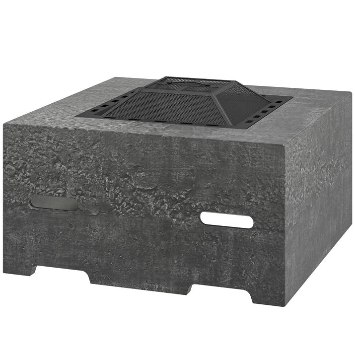 Fire Pit with Fire Poker, Wood Burning Firepit for Outside with Mesh Lid, Magnesium Oxide Stone Texture, Charcoal Grey — view 2