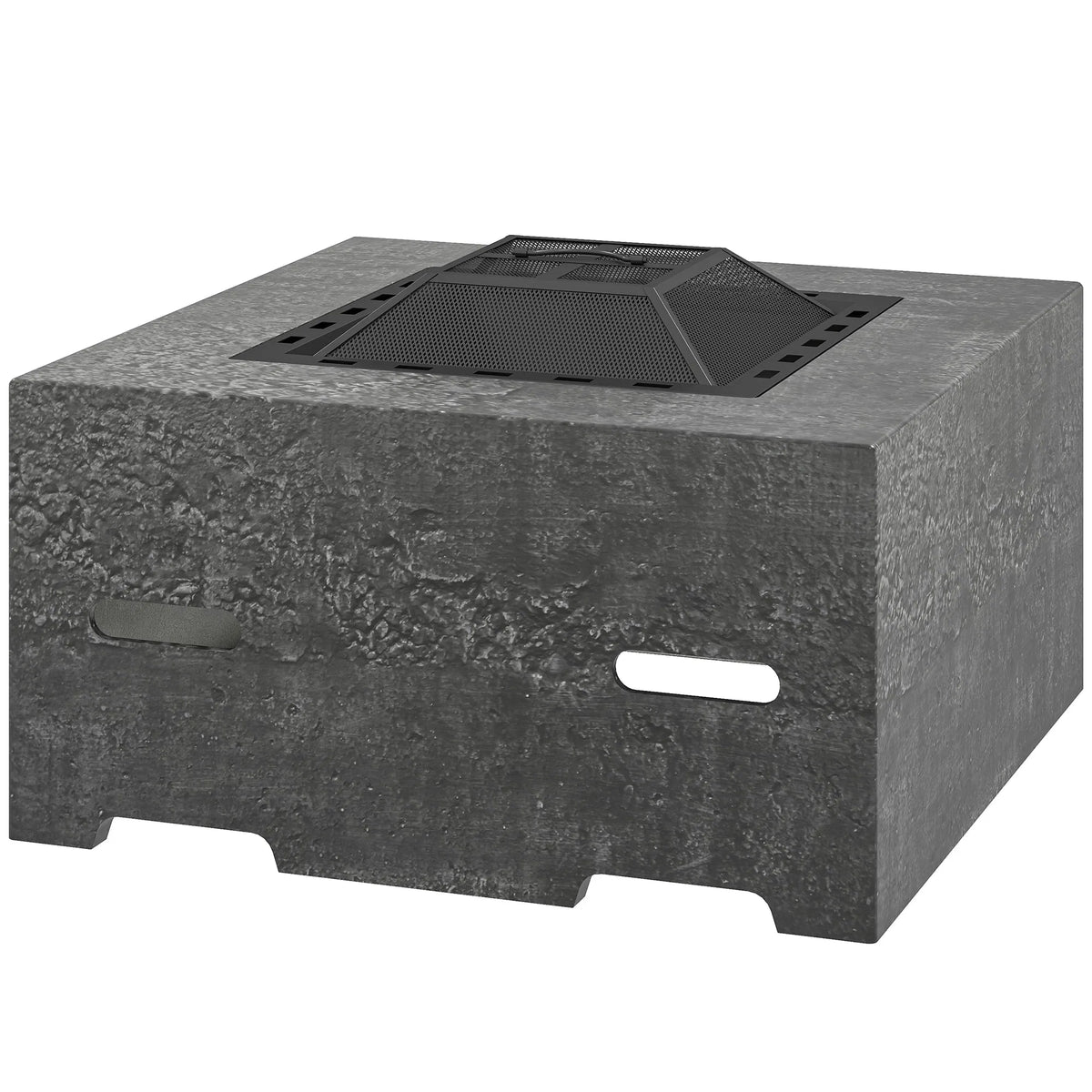 Fire Pit with Fire Poker, Wood Burning Firepit for Outside with Mesh Lid, Magnesium Oxide Stone Texture, Charcoal Grey — view 2