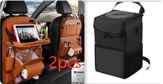 Pu Leather Car Storage Bag Multifunction Seat Back Tray Hanging Bag