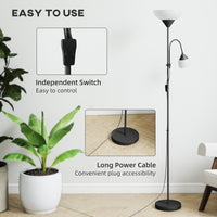 LED Floor Lamp, Suitable For Living Rooms, 180cm High, Mother And Child Shaped Upward Facing Spotlight, With Adjustable Gooseneck Arm, Color Temperature 3000K-4500K-6500K, Black