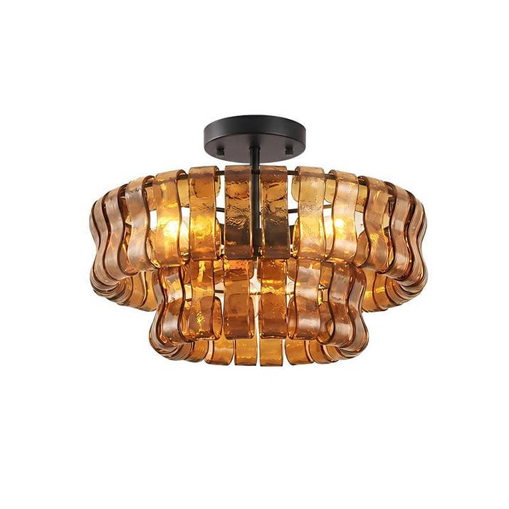 French-style Green Amber Smoky Glass Chandelier — view 4