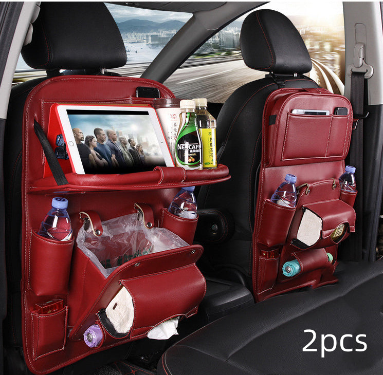 Pu Leather Car Storage Bag Multifunction Seat Back Tray Hanging Bag