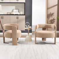 Accent Chair For Living Room, Velvet Comfy Single Sofa Chair Mid-Century Modern Armchair Wooden Legs For Bedroom Office Reading — view 3