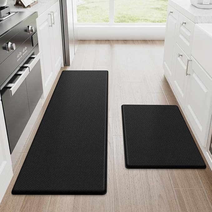 2-Piece Black Anti-Fatigue Kitchen Floor Mats, Cushioned Non-Slip Rugs For Kitchen, Sink Area, Laundry Room And Home