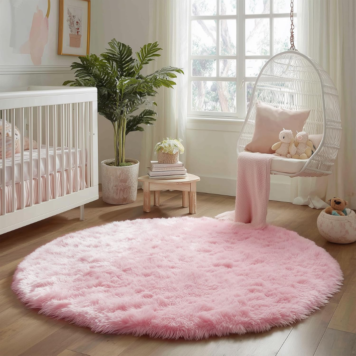 Circle Round Fluffy Area Rug 4Ft For Girls Bedroom Kids Room — view 5