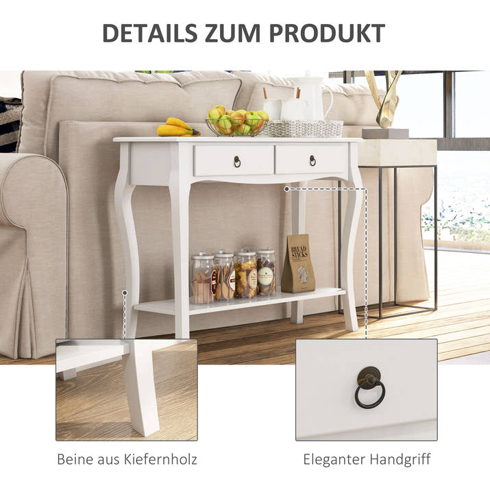 Console Table Modern Sofa Side Desk With Storage Shelves Drawers For Living Room Entryway Bedroom Ivory White — view 5