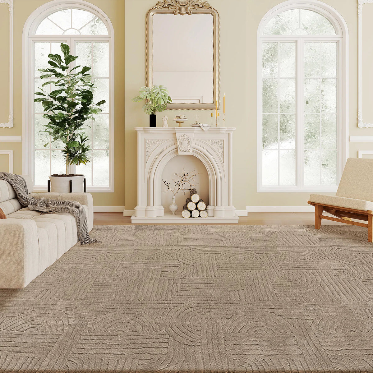 6x9 Area Rug, Luxurious Faux Fur Rug, Non-Slip Floor Carpet for Living Room, Bedroom, Dining Room, Tan