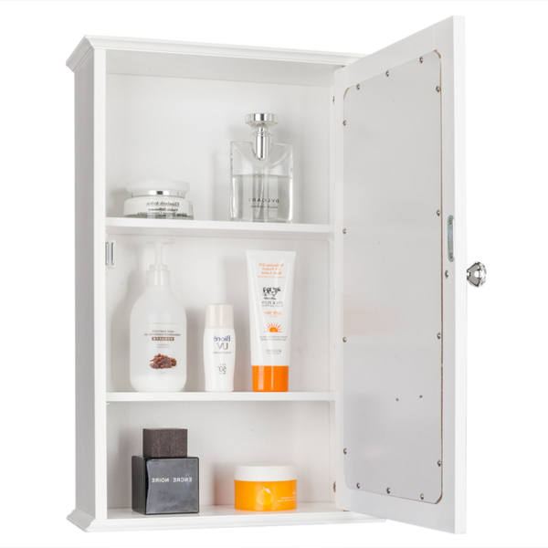 Single Door Mirror Indoor Bathroom Wall Mounted Cabinet Shelf White — view 2