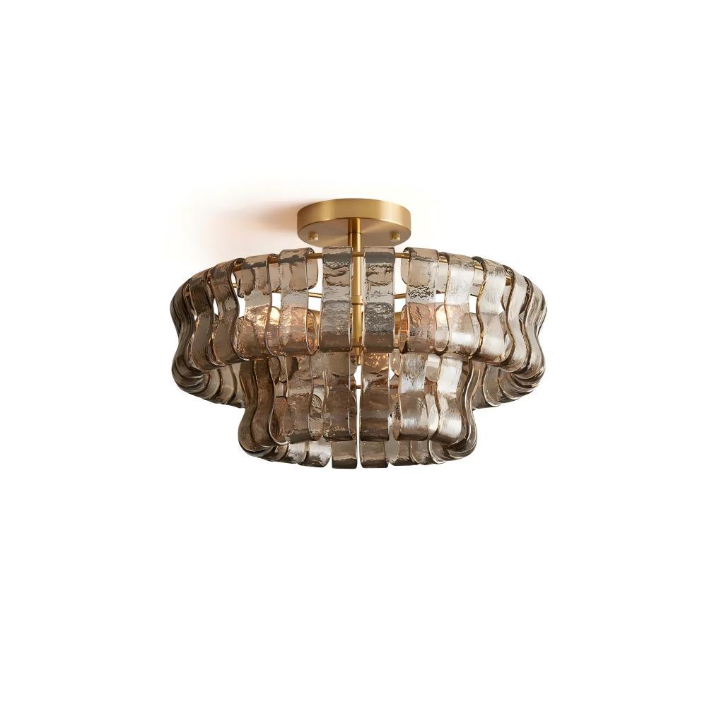 French-style Green Amber Smoky Glass Chandelier — view 6