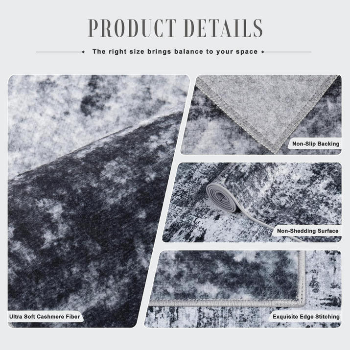 5x7 Area Rug Living Room Modern Washable Indoor Carpet Black For Bedroom Dining Room Farmhouse Nursery Hallway Office,Modern Abstract,Machine — view 3