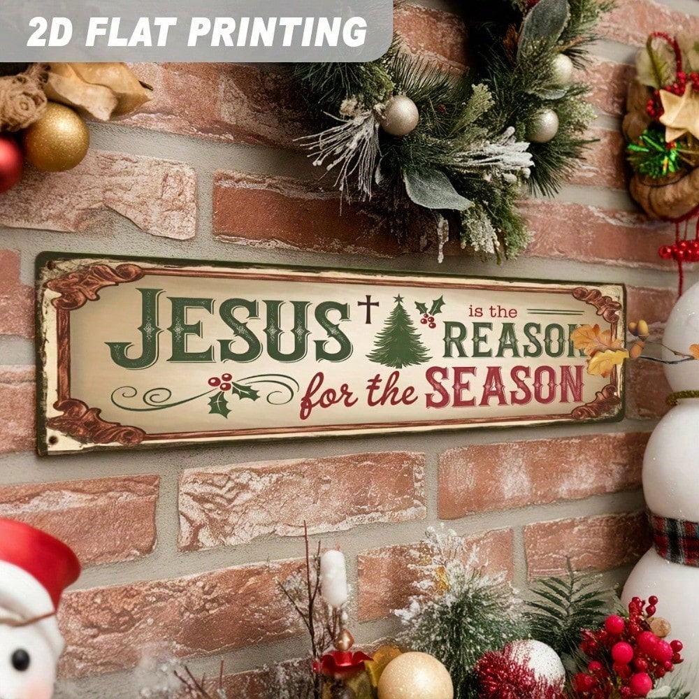 Religious Christmas Metal Sign Is The Reason, Vintage Farmhouse Wall Art — view 6