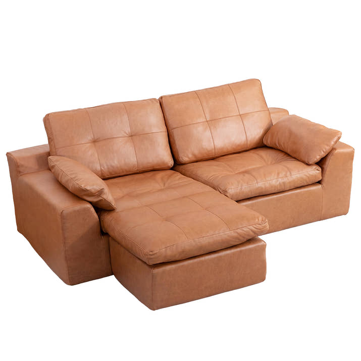 Faux Leather L-Shaped Sectional Sofa With Movable Ottoman High Density Compressed Sponge Modular 2-Seater Upholstered Couch With Throw Pillows For Living Room Hotel Apartment — view 6