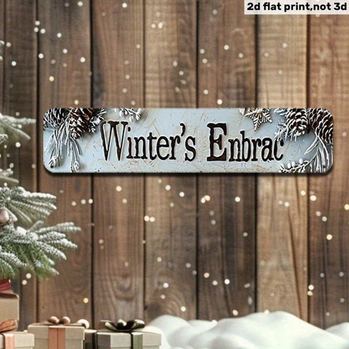 Vintage Winter Embrace Metal Sign 2D Flat, Snowflakes Christmas Wall Art — view 4