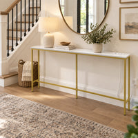 62.99"x7.87"x31.10" Console Table, MDF with Melamine Veneer & Iron Frame, with Power Outlet, White & Gold — view 2