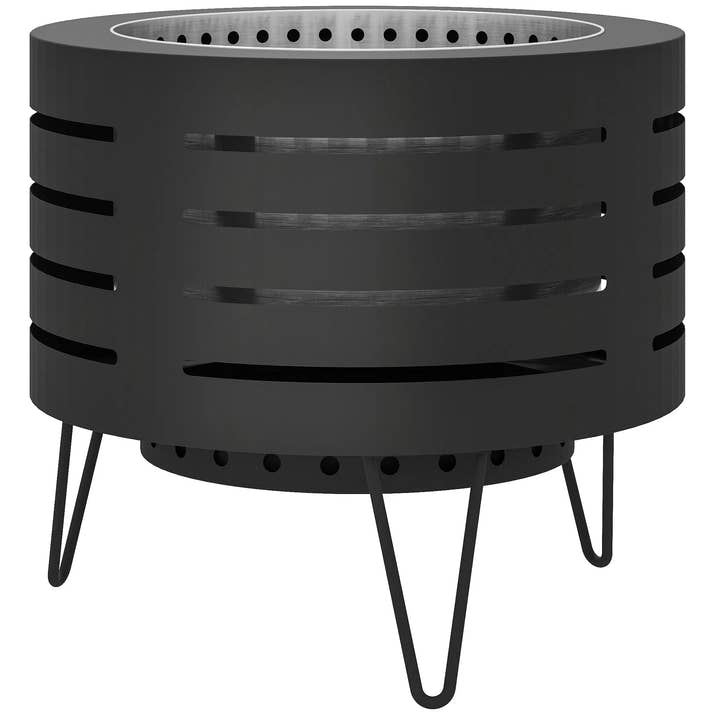 Round Fire Pit with Fire Poker, Portable Wood Burning Firepit with Ash Tray and Hairpin Legs, Outdoor Fireplace, Black — view 6