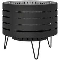 Round Fire Pit with Fire Poker, Portable Wood Burning Firepit with Ash Tray and Hairpin Legs, Outdoor Fireplace, Black — view 6