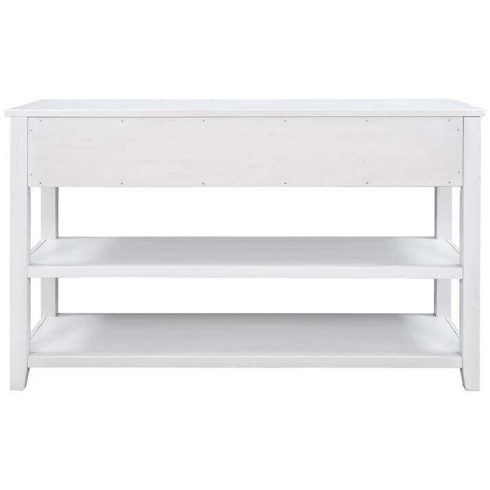 Retro Design Console Table with Two Open Shelves, Pine Solid Wood Frame and Legs for Living Room (Antique White) — view 4