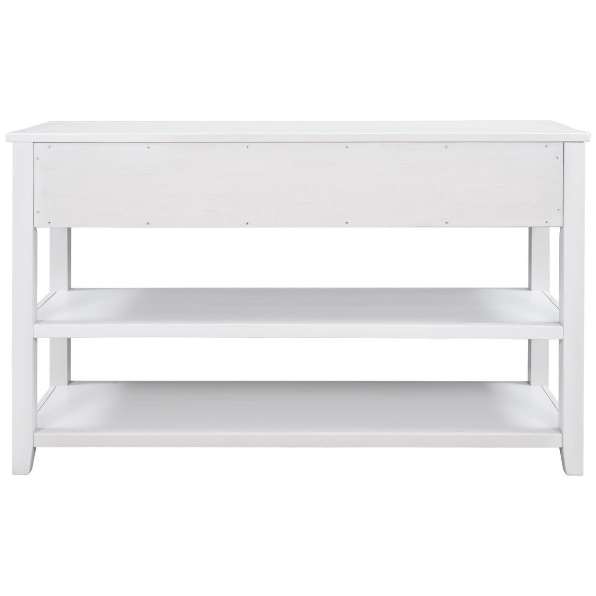 Retro Design Console Table with Two Open Shelves, Pine Solid Wood Frame and Legs for Living Room (Antique White) — view 4