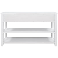 Retro Design Console Table with Two Open Shelves, Pine Solid Wood Frame and Legs for Living Room (Antique White) — view 4