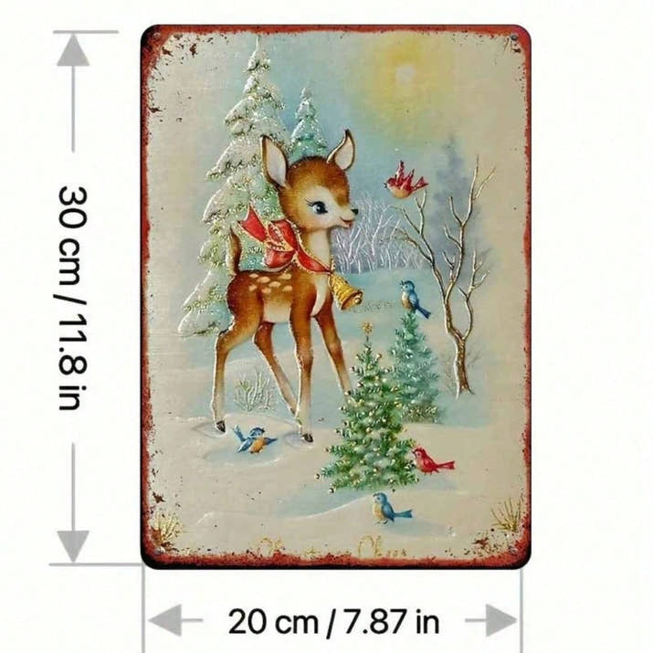 Rustic Iron Metal Wall Sign, Winter Reindeer Snowy Woods Christmas Wall Art — view 6